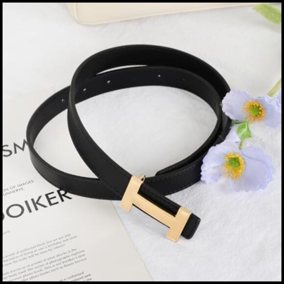 Gold Buckle Leather Belt Elegant Modern Waist Band Versatile Chic Accessory main image 7